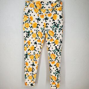 Venus Polka Dot Yellow Floral Print Skinny Leggings Jeans Jeggings Size Medium